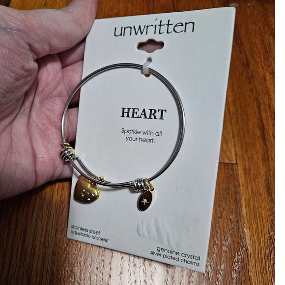 UNWRITTEN Silver Plated Crystal Satin Heart Locket Adjustable Bangle Bracelet - Picture 4 of 9